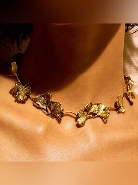 Aurelie Bidermann Tangerine Ginko Leaves‎ Necklace 18K Gold Plated